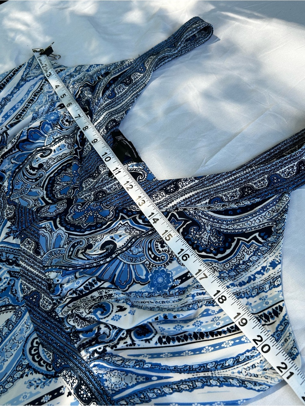 INC International Concepts Blue Paisley V-Neck  handkerchief hem Maxi Dress 1X - Picture 8 of 16
